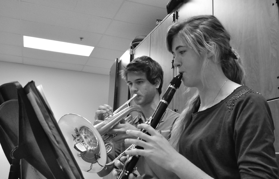 Parker Kauffman and Gabrielle King practice their instruments in band. They were both chosen to be part of the All-American Marching Band.