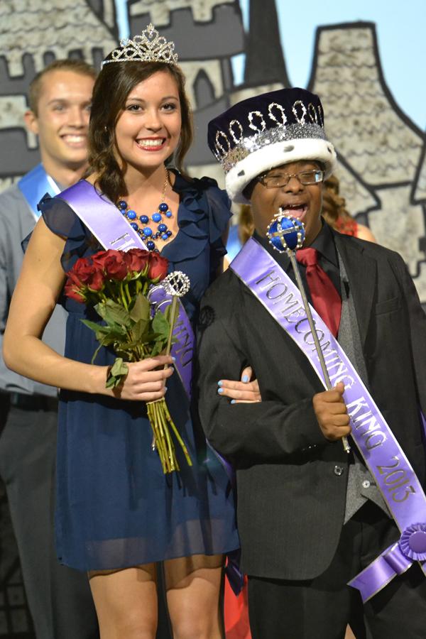 Seniors Brittani Sikorski and Chris Hooks learn that they are the 2013 homecoming king and queen.