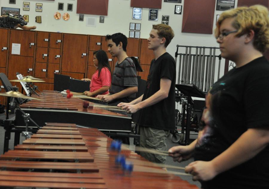 Members of the marching band rehearse last week.
