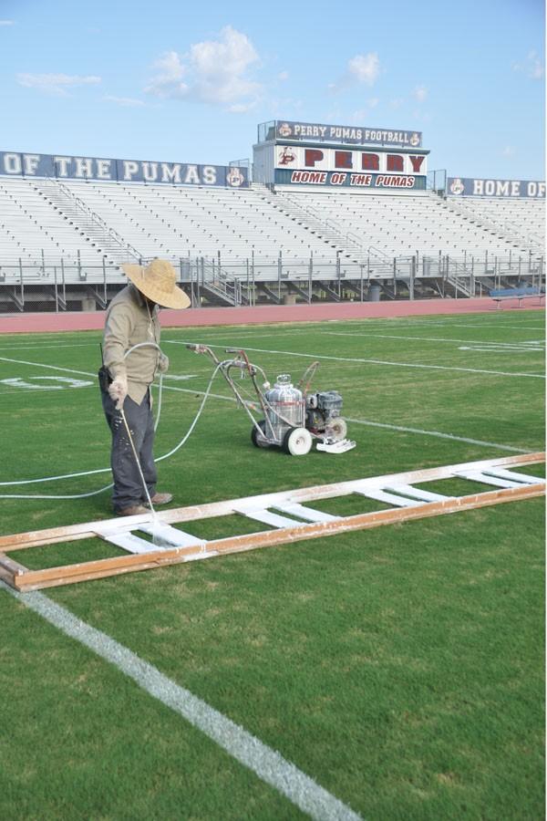 The yard lines and numbers on the field were painted on Aug. 20.
