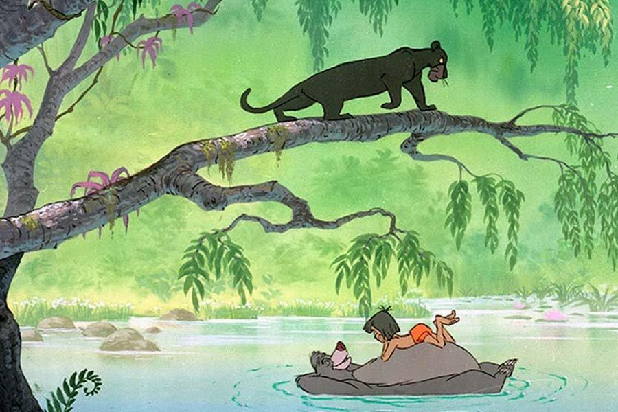 Bagheera the panther (voiced by Sebastian Cabot) discovers that Mowgli has been diverted by the irresponsible sloth bear Baloo (voiced by Phil Harris) and his paean to The Bear Necessities (Disney).  