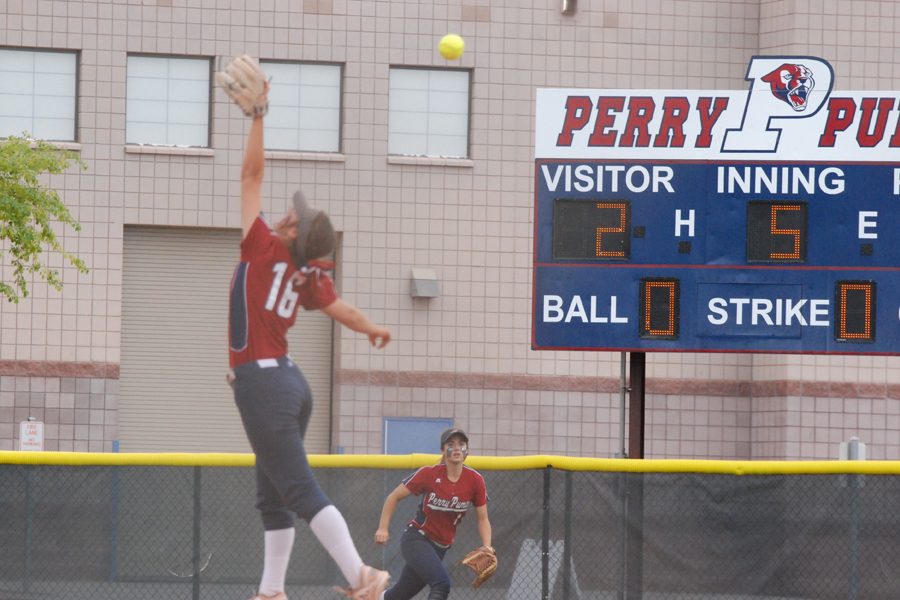 A line drive sails just out of senior Whitney Purdys reach in the fifth inning.