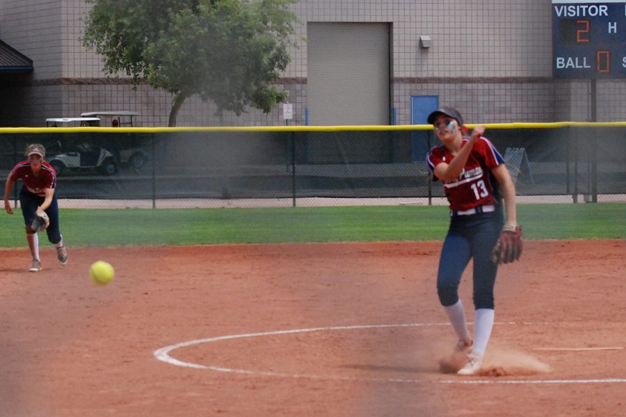 Sophomore Kenadee Rausch pitches in Perrys 4-2 win over Mountain View.
