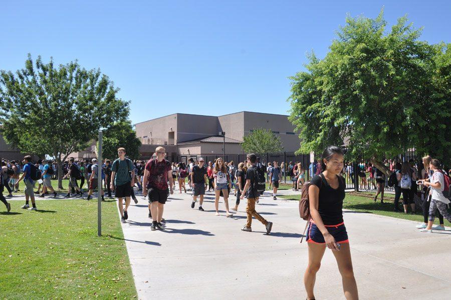 Perrys current student body heads to class during traditional school day. In ten years, Perry High School has gone from only about 800 students to 3600 students. Perrys growth has a lot of new clubs, higher test scores, and more diverse range of both athletic and academic programs.