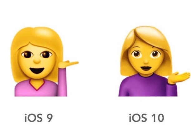 The difference in emojis between iOS9 and iOS10. 