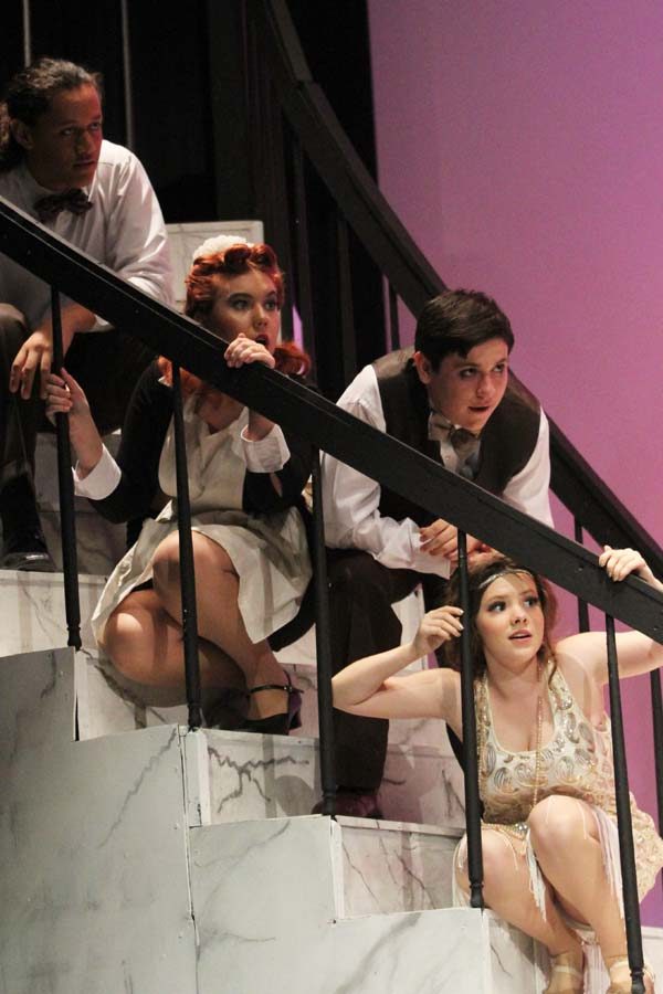 Left to right Jackson Daniels, Rhea Johnston, Hayden Keegan, Emily Woodward-Shaw performing Twelfth Night on the PHS stage