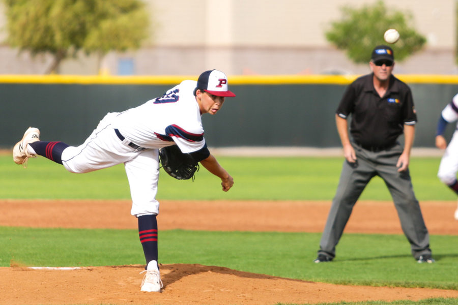 Caden Christopherson delivers a pitch at a recent baseball game. The junior hurler is also one of the nations top high school golfers and currently has two D1 offers, including TCU.  