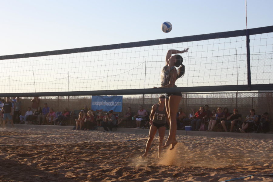 Junior Tatum Stall spiking the ball against  Mesquite High in the State Championship game