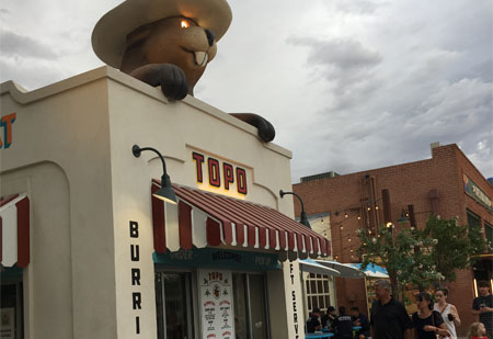 Topo in downtown Gilbert on a Saturday night, known for the gopher sticking out of the top of the building
