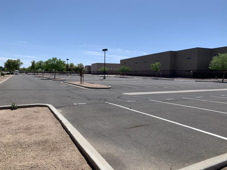 One of the empty Perry parking lots, a common sight after the school shut downs across Arizona.