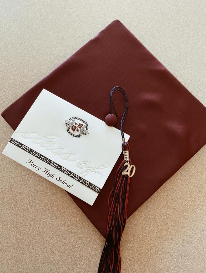 My cap and graduation announcement. All 950 PHS graduates have earned these, even though so much has been taken from us. The class of 20 is tough and resilient, and will be stronger for surviving this pandemic. 
