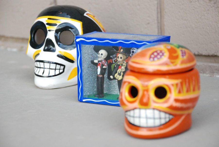 The pictured calaveras are displayed in a Spanish teachers room. In Mexican culture, they are used to honor the deceased. 