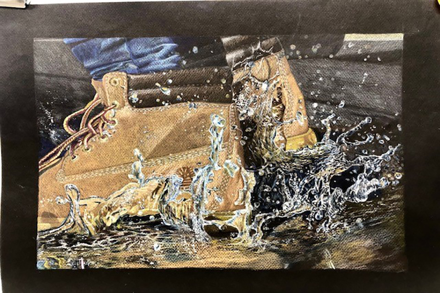 Junior Amanda Gummow, contest entry, Boots and Water. The drawing did not place in the competition.