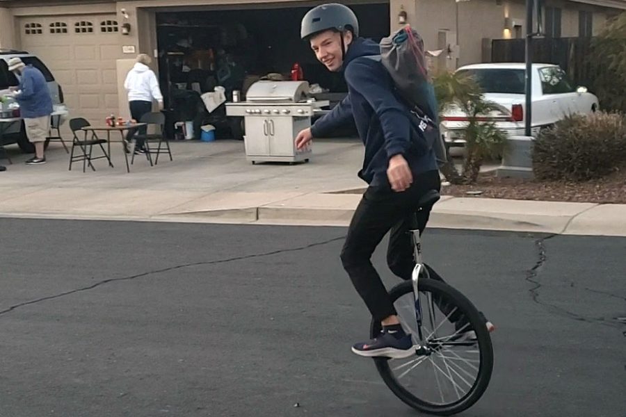 Almost a year ago exactly, Butcher began to teach himself unicycling at home.