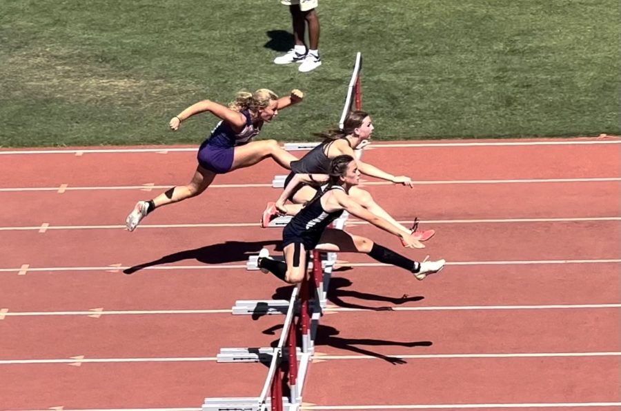 Avery Clark, pictured in lane two, performed in hurdles on May 14 for state. 