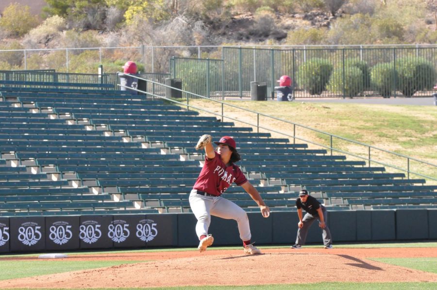 Nikolas Miller winds up for a pitch against Chandler on May 7. The boys lost that game, 9-2 in the winner’s bracket.