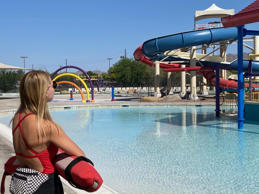 Lifeguard Kaylee Rados watches over Mesquite Groves pool. This pool came in at number one on the rankings list. 