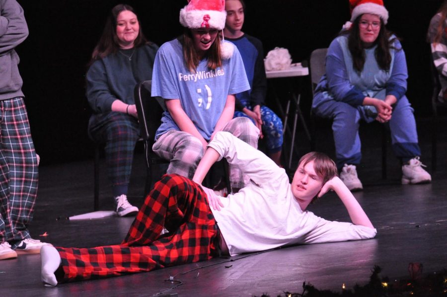 Junior Cole Cuevas acting in a Christmas themed improv game